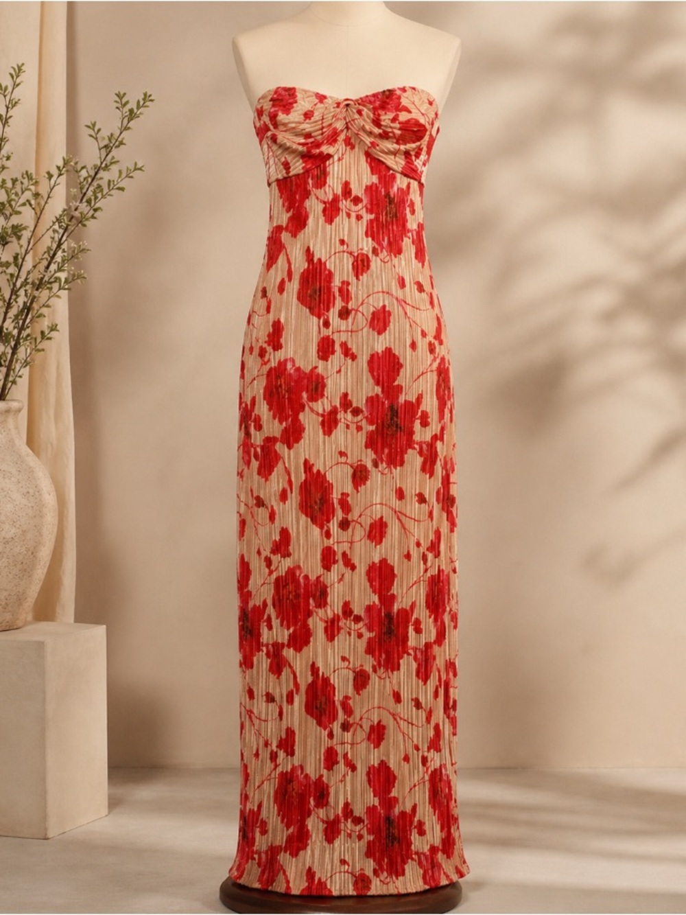 Shein Womens Strapless Floral Pleated Stretch Maxi Dress Size 0XL Tropical